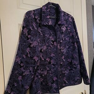 Coldwater Creek Purple Floral Velvet Jacket